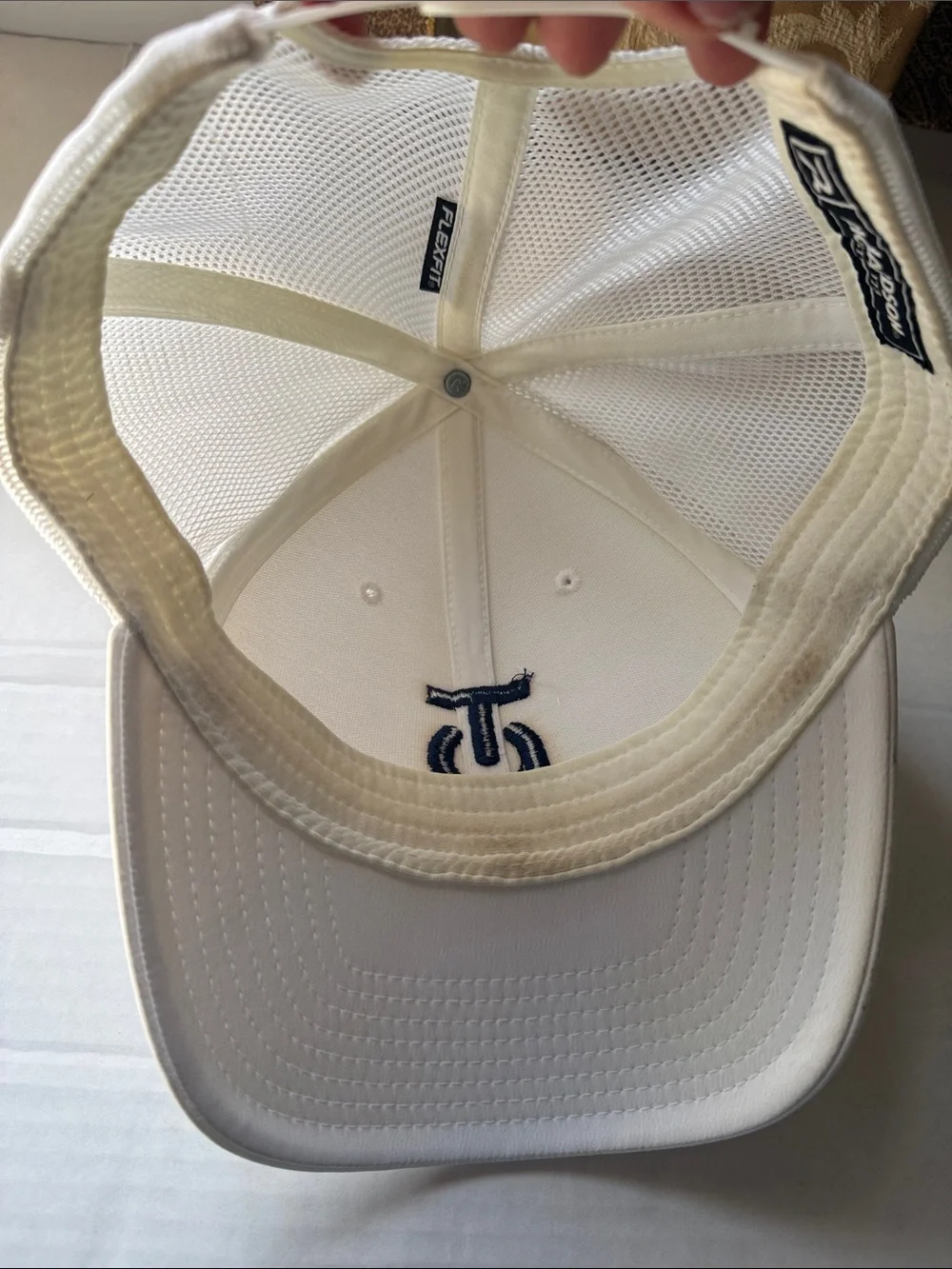 White Trucker Hat with Navy Logo”Texas Ranch”
